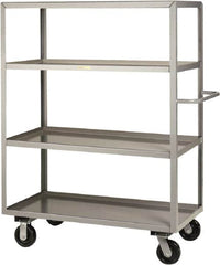 Little Giant - 3,600 Lb Capacity, 4 Shelf, Steel Shelf Truck - 65-1/2" Long x 30" Wide x 65" High, 6" Diam Phenolic Wheels - Benchmark Tooling