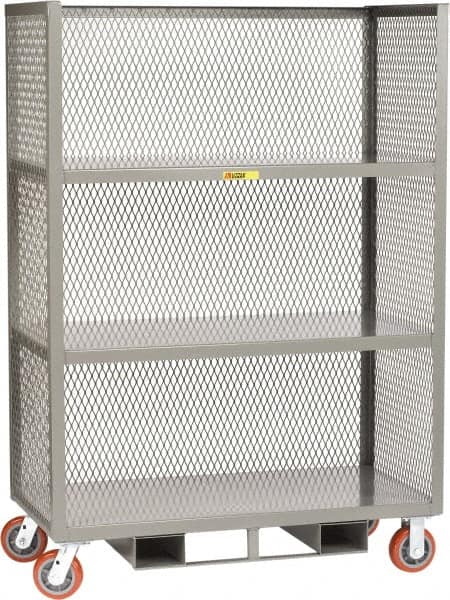 Little Giant - 3,600 Lb Capacity, 3 Shelf, 3-Sided Steel Order Picking Truck - 48" Long x 30" Wide x 69" High, 6" Diam Polyurethane Wheels - Benchmark Tooling