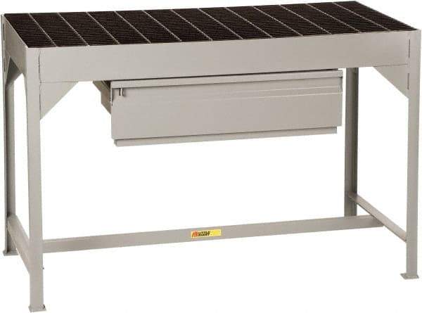 Little Giant - 51 Wide x 24" Deep x 34" High, Steel Bar Grating Welder's Table - Fixed Legs, Gray/Black - Benchmark Tooling