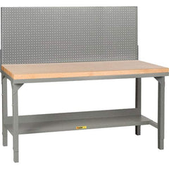 Little Giant - 72 Wide x 36" Deep x 28-3/4" High, Butcher Block Workbench - 1-3/4" Butcher Block Top, Adjustable Height Legs, Gray - Benchmark Tooling