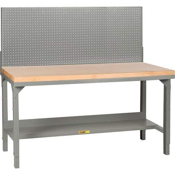 Little Giant - 48 Wide x 24" Deep x 28-3/4" High, Butcher Block Workbench - 1-3/4" Butcher Block Top, Adjustable Height Legs, Gray - Benchmark Tooling