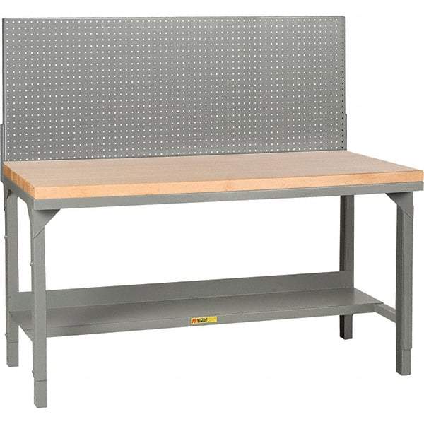 Little Giant - 72 Wide x 30" Deep x 28-3/4" High, Butcher Block Workbench - 1-3/4" Butcher Block Top, Adjustable Height Legs, Gray - Benchmark Tooling