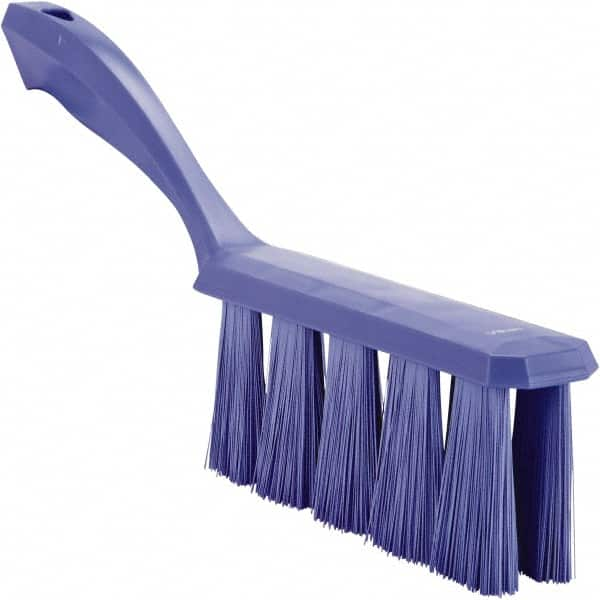 Vikan - 3.9" Bristle Length, Polyester Cleaning & Finishing Brush - 3" Long x 6-1/2" Wide Head, 13" OAL, Easy Grip Handle, Purple, Polypropylene Block - Benchmark Tooling