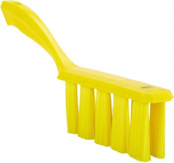 Vikan - 3.9" Bristle Length, Polyester Cleaning & Finishing Brush - 3" Long x 6-1/2" Wide Head, 13" OAL, Easy Grip Handle, Yellow, Polypropylene Block - Benchmark Tooling