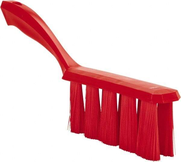 Vikan - 3.9" Bristle Length, Polyester Cleaning & Finishing Brush - 3" Long x 6-1/2" Wide Head, 13" OAL, Easy Grip Handle, Red, Polypropylene Block - Benchmark Tooling