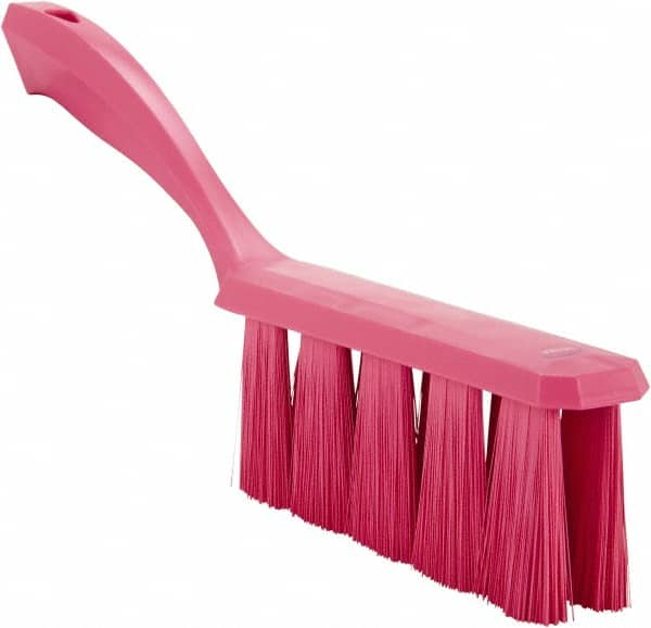 Vikan - 3.9" Bristle Length, Polyester Cleaning & Finishing Brush - 3" Long x 6-1/2" Wide Head, 13" OAL, Easy Grip Handle, Pink, Polypropylene Block - Benchmark Tooling