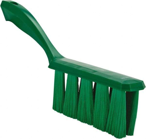 Vikan - 3.9" Bristle Length, Polyester Cleaning & Finishing Brush - 3" Long x 1-1/2" Wide Head, 13" OAL, Easy Grip Handle, Green, Polypropylene Block - Benchmark Tooling