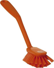 Vikan - 2.4" Bristle Length, Polyester Cleaning & Finishing Brush - 2-1/2" Long x 2.4" Wide Head, 10.8" OAL, Easy Grip Handle, Orange, Polypropylene Block - Benchmark Tooling