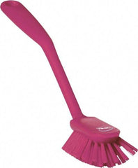 Vikan - 2.4" Bristle Length, Polyester Cleaning & Finishing Brush - 2-1/2" Long x 2.4" Wide Head, 10.8" OAL, Easy Grip Handle, Pink, Polypropylene Block - Benchmark Tooling