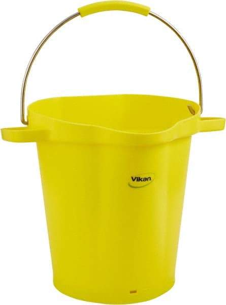 Vikan - 5 Gal, 18" High, Polypropylene Round Yellow Single Pail with Pour Spout - Handle Included, 15.4mm Top Length x 18.9" Top Width x 18.9" Top Diam - Benchmark Tooling