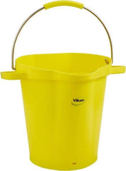 Vikan - 5 Gal, 18" High, Polypropylene Round Yellow Single Pail with Pour Spout - Handle Included, 15.4mm Top Length x 18.9" Top Width x 18.9" Top Diam - Benchmark Tooling