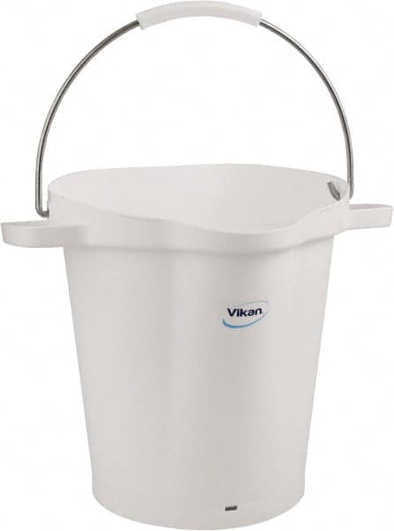 Vikan - 5 Gal, 18" High, Polypropylene Round White Single Pail with Pour Spout - Handle Included, 15.4mm Top Length x 18.9" Top Width x 18.9" Top Diam - Benchmark Tooling