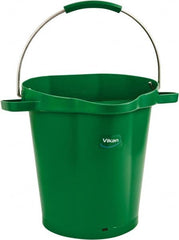 Vikan - 5 Gal, 18" High, Polypropylene Round Green Single Pail with Pour Spout - Handle Included, 15.4mm Top Length x 18.9" Top Width x 18.9" Top Diam - Benchmark Tooling