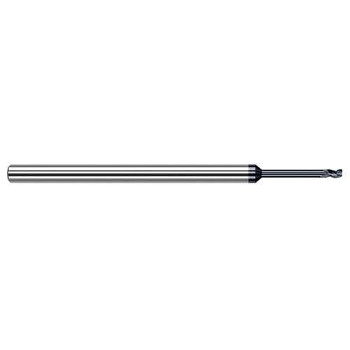 Variable Helix End Mills for Exotic Alloys - 0.0400″ Cutter Diameter × 0.0050″ Radius × 0.0600″ Length of Cut × 0.3250″ Reach Carbide Corner Radius End Mill for Exotic Alloys, 3 Flutes, AlTiN Nano Coated - Exact Industrial Supply