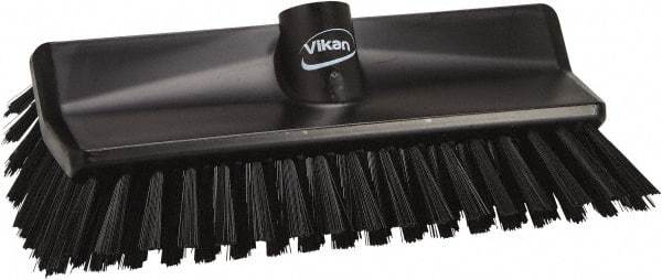 Vikan - 3.9" Bristle Length, Polyester Scrub Brush - 5-1/2" Wide Head, 3.9" OAL, European Threaded Handle, Black, Polypropylene Block - Benchmark Tooling