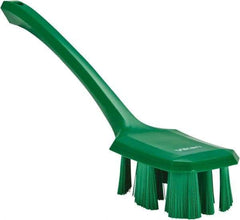 Vikan - 2-3/4" Bristle Length, Polyester Scrub Brush - 12" Long x 2-7/8" Wide Head, 15-1/2" OAL, Long Handle, Green, Polypropylene Block - Benchmark Tooling