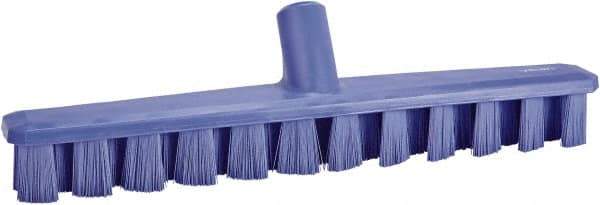 Vikan - 1-7/8" Bristle Length, Polyester Deck Scrub Brush - 1-7/8" Wide Head, 15-1/4" OAL, European Threaded Handle, Purple, Polypropylene Block - Benchmark Tooling