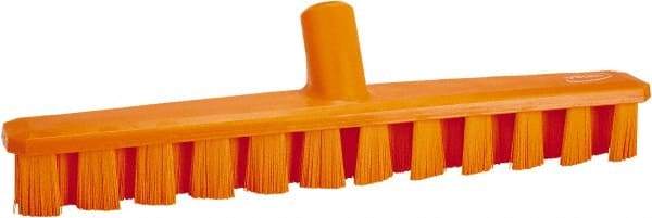 Vikan - 1-7/8" Bristle Length, Polyester Deck Scrub Brush - 1-7/8" Wide Head, 15-1/4" OAL, European Threaded Handle, Orange, Polypropylene Block - Benchmark Tooling