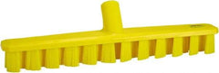 Vikan - 1-7/8" Bristle Length, Polyester Deck Scrub Brush - 1-7/8" Wide Head, 15-1/4" OAL, European Threaded Handle, Yellow, Polypropylene Block - Benchmark Tooling