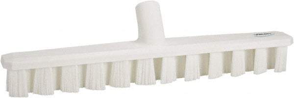 Vikan - 1-7/8" Bristle Length, Polyester Deck Scrub Brush - 1-7/8" Wide Head, 15-1/4" OAL, European Threaded Handle, White, Polypropylene Block - Benchmark Tooling