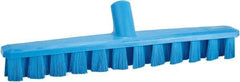 Vikan - 1-7/8" Bristle Length, Polyester Deck Scrub Brush - 1-7/8" Wide Head, 15-1/4" OAL, European Threaded Handle, Blue, Polypropylene Block - Benchmark Tooling