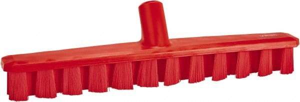 Vikan - 1-7/8" Bristle Length, Polyester Deck Scrub Brush - 1-7/8" Wide Head, 15-1/4" OAL, European Threaded Handle, Red, Polypropylene Block - Benchmark Tooling