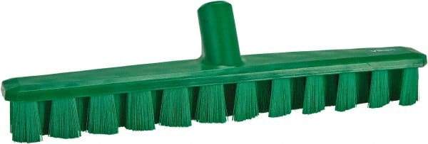 Vikan - 1-7/8" Bristle Length, Polyester Deck Scrub Brush - 1-7/8" Wide Head, 15-1/4" OAL, European Threaded Handle, Green, Polypropylene Block - Benchmark Tooling