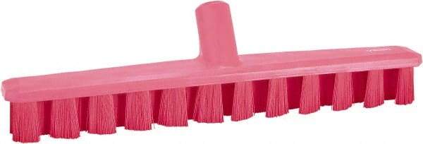 Vikan - 1-7/8" Bristle Length, Polyester Deck Scrub Brush - 1-7/8" Wide Head, 15-1/4" OAL, European Threaded Handle, Pink, Polypropylene Block - Benchmark Tooling