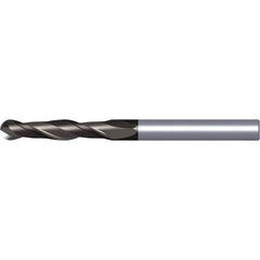 Kennametal - 5/16" Diam, 1-1/2" LOC, 2 Flute Solid Carbide Ball End Mill - TiAlN Finish, Single End, 6" OAL, 5/16" Shank Diam, Spiral Flute - Benchmark Tooling