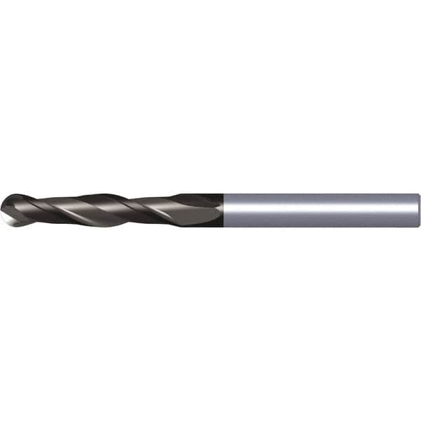 Kennametal - 13/32" Diam, 1" LOC, 2 Flute Solid Carbide Ball End Mill - TiAlN Finish, Single End, 2-1/2" OAL, 7/16" Shank Diam, Spiral Flute - Benchmark Tooling