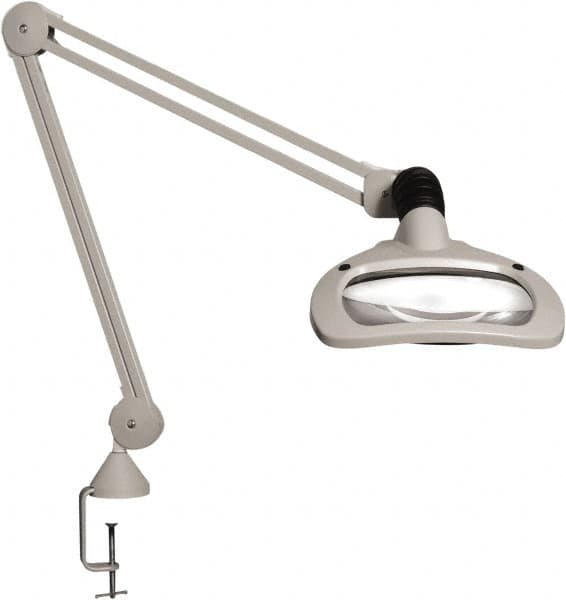 Vision Engineering - 45" Arm, Spring Suspension, Clamp Mount, LED, Light Gray, Magnifying Task Light - 6 Watts, 120 Volts, 1.88x Magnification - Benchmark Tooling