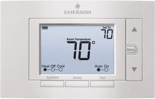 White-Rodgers - 50 to 99°F, 2 Heat, 2 Cool, Digital Nonprogrammable Thermostat - 20 to 30 Volts, 1.77" Inside Depth x 1.77" Inside Height x 5-1/4" Inside Width, Horizontal Mount - Benchmark Tooling