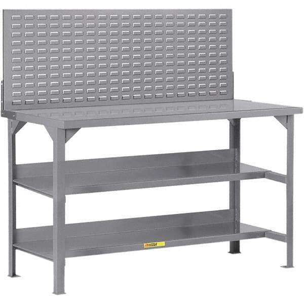 Little Giant - 60 Wide x 24" Deep x 36" High, 12 Gauge Steel Workbench - 12 Gauge Steel Top, Fixed Legs, Gray - Benchmark Tooling