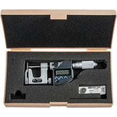 Mitutoyo - 0 to 1" Range, 0.00005" Resolution, Interchangeable Anvil Type Throat IP65 Electronic Outside Micrometer - 0.0002" Accuracy, Friction Thimble, Carbide-Tipped Face, SR44 Battery - Benchmark Tooling