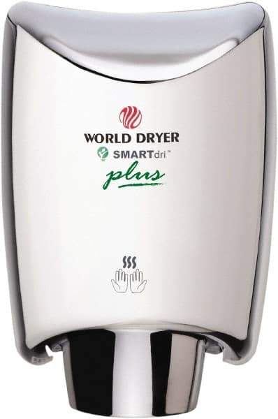 World Dryer - 1200 Watt Silver Finish Electric Hand Dryer - 100/120 Volts, 10 Amps, 9.3" Wide x 12-1/2" High x 7.6" Deep - Benchmark Tooling