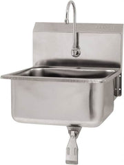 SANI-LAV - 19" Long x 16" Wide Inside, 1 Compartment, Grade 304 Stainless Steel Hand Sink Wall Mount with Single Knee Valve - 18 Gauge, 21" Long x 20" Wide x 24" High Outside, 10" Deep - Benchmark Tooling