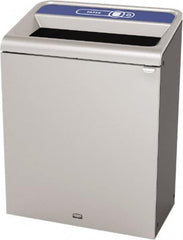 Rubbermaid - 45 Gal Gray Rectangle Decorative Indoor Single Stream Waste Receptacle - Metal, Paper Graphic, 37.965" High x 29.132" Long x 19-1/2" Wide, Lid Included - Benchmark Tooling