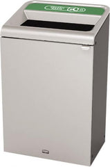 Rubbermaid - 33 Gal Gray Rectangle Decorative Indoor Single Stream Waste Receptacle - Metal, Organic Waste Graphic, 37.965" High x 24.051" Long x 19-1/2" Wide, Lid Included - Benchmark Tooling