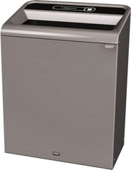 Rubbermaid - 45 Gal Gray Rectangle Decorative Indoor Single Stream Waste Receptacle - Metal, Landfill Graphic, 37.965" High x 29.132" Long x 19-1/2" Wide, Lid Included - Benchmark Tooling