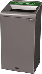 Rubbermaid - 23 Gal Gray Rectangle Decorative Indoor Single Stream Waste Receptacle - Metal, Organic Waste Graphic, 37.965" High x 19.588" Long x 19-1/2" Wide, Lid Included - Benchmark Tooling