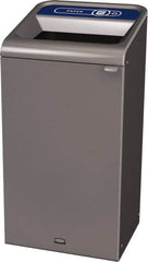 Rubbermaid - 23 Gal Gray Rectangle Decorative Indoor Single Stream Waste Receptacle - Metal, Paper Graphic, 37.965" High x 19.588" Long x 19-1/2" Wide, Lid Included - Benchmark Tooling