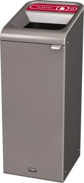 Rubbermaid - 15 Gal Gray Rectangle Decorative Indoor Single Stream Waste Receptacle - Metal, Plastic Graphic, 37.965" High x 14.784" Long x 19-1/2" Wide, Lid Included - Benchmark Tooling