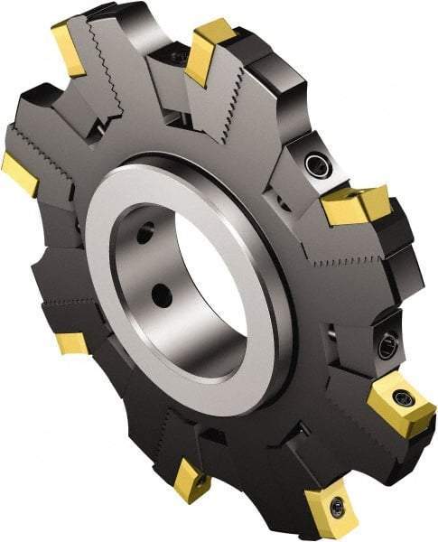 Sandvik Coromant - Arbor Hole Connection, 49mm Depth of Cut, 6" Cutter Diam, 1-1/2" Hole Diam, 10 Tooth Indexable Slotting Cutter - 1-1/2" Shank Diam, L331.52 Toolholder, L Insert, Left Hand Cutting Direction - Benchmark Tooling