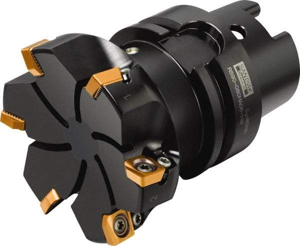 Sandvik Coromant - 5 Inserts, 63mm Cut Diam, 63mm Arbor Diam, 11mm Max Depth of Cut, Indexable Square-Shoulder Face Mill - 103mm High, R590-1105.. Insert Compatibility, Through Coolant, Series CoroMill Century - Benchmark Tooling