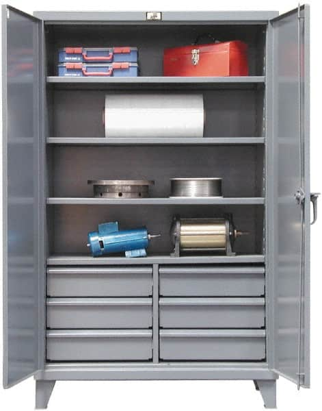 Strong Hold - 4 Shelf 6 Bin Locking Storage Cabinet - Steel, 48" Wide x 24" Deep x 72" High, Dark Gray - Benchmark Tooling