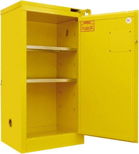 Securall Cabinets - 2 Door, 2 Shelf, Yellow Steel Standard Safety Cabinet for Flammable and Combustible Liquids - 46" High x 24" Wide x 18" Deep, Self Closing Door, 3 Point Key Lock, 20 Gal Capacity - Benchmark Tooling