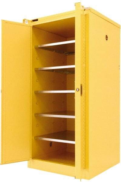 Securall Cabinets - 2 Door, 5 Shelf, Yellow Steel Standard Safety Cabinet for Flammable and Combustible Liquids - 67" High x 31" Wide x 31" Deep, Self Closing Door, 3 Point Key Lock, 120 Gal Capacity - Benchmark Tooling