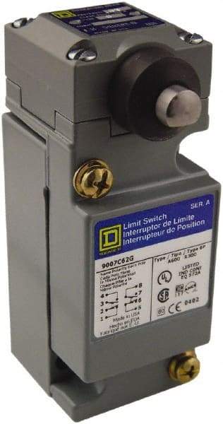 Square D - DPDT, 2NC/2NO, 600 Volt Screw Terminal, Plunger Actuator, General Purpose Limit Switch - 1, 2, 4, 6, 12, 13, 6P NEMA Rating, IP67 IPR Rating - Benchmark Tooling