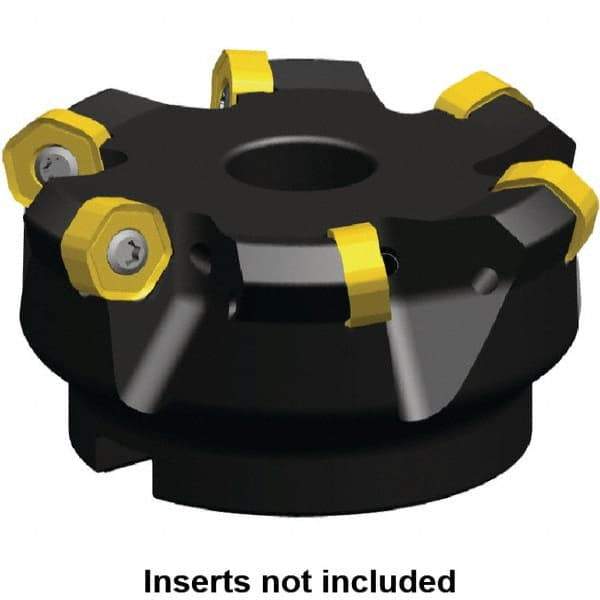 Kennametal - 71.15mm Cut Diam, 22mm Arbor Hole, 3.2mm Max Depth of Cut, 45° Indexable Chamfer & Angle Face Mill - 6 Inserts, HNGJ 0604... Insert, Right Hand Cut, 6 Flutes, Through Coolant, Series Dodeka Mini - Benchmark Tooling