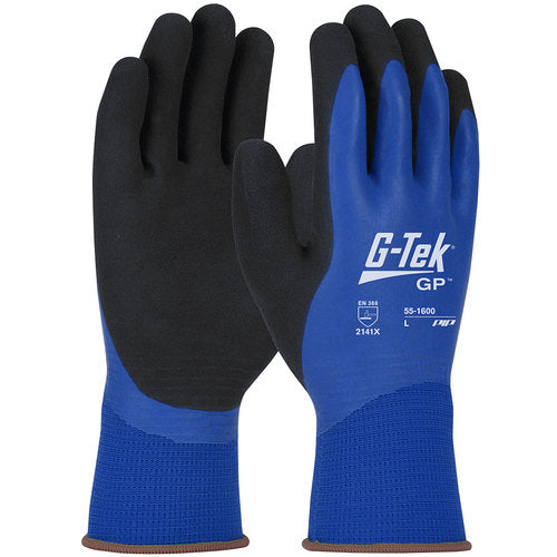 ‎55-1600/L Seamless Knits - G-Tek GP - Blue 13G Poly Shell - Full Blue Latex w/ MS Grip - Waterproof - Exact Industrial Supply